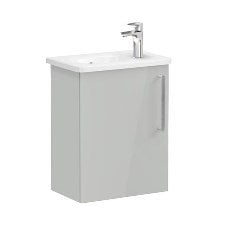 Vitra Root 66347 Lavabo Dolabı, Kapaklı, 45 Cm, Kompakt, Sağdan Armatür Delikli, Parlak İnci Grisi, Yuvarlak Lavabolu, Sol